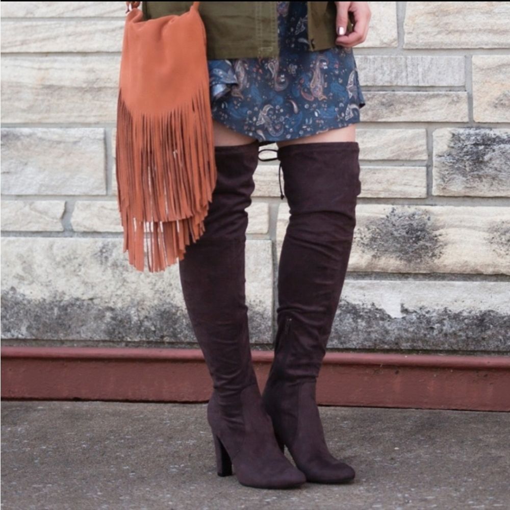 UNISA Sarana Faux Suede Over The‎ Knee Heeled Rich Brown Boots Size 7½